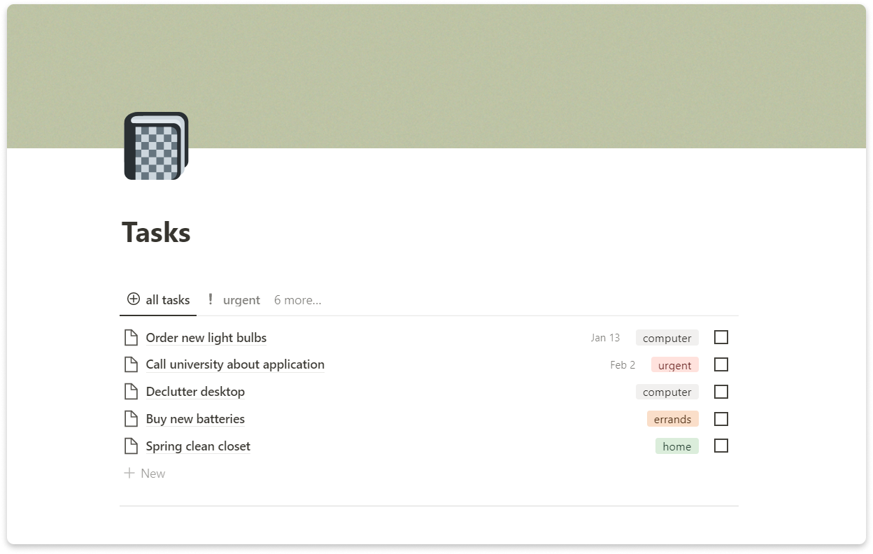 Notion-Tasks-Page